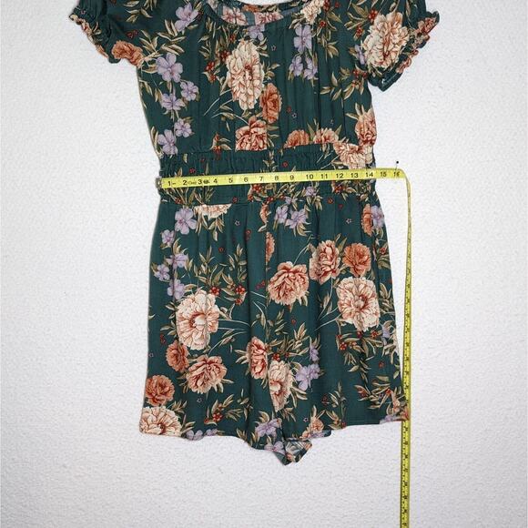 American Eagle Floral Romper Woman Sz Medium Green Peasant Cottagecore Style - Picture 7 of 12